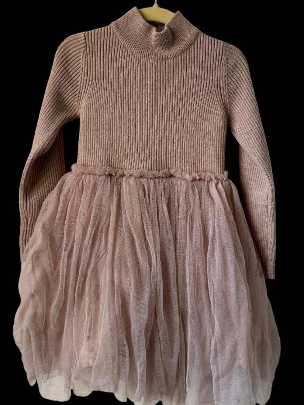Donsje Ribbed Knit & Tulle Dress (Dusty Pink)